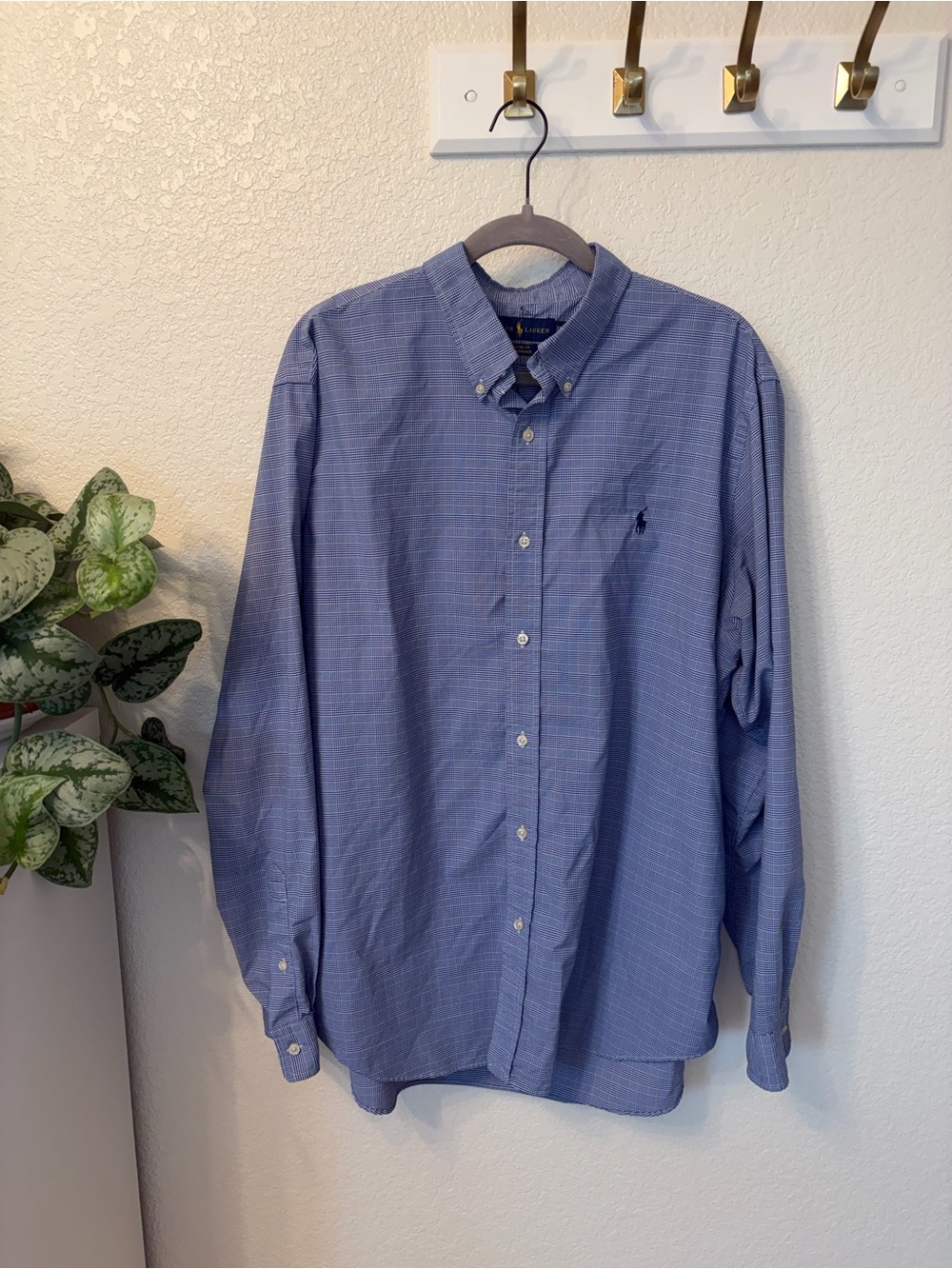 Ralph Lauren XXL Blue Plaid Check Classic Fit Performance Button Down Shirt